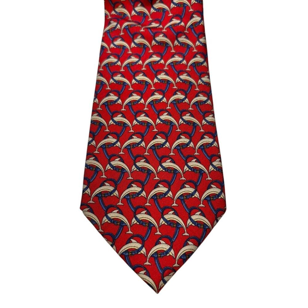 Brooks Brothers Makers Tie Silk‎ Made in USA Red Dolphins Men's Neck Tie